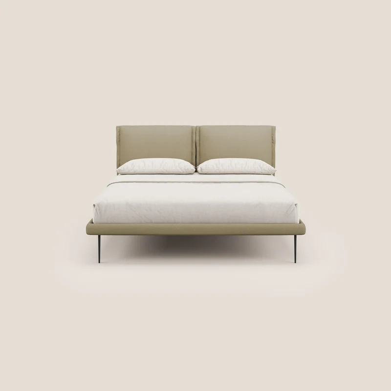 Noah lit avec coussins réglables et pieds hauts en métal en tissu détachable T05 camel
