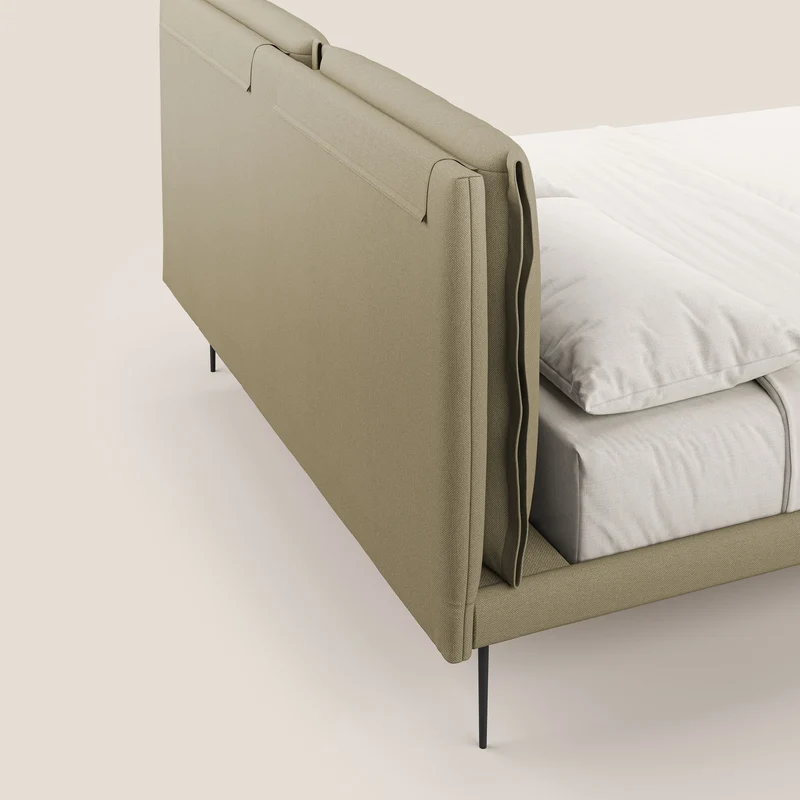 Noah lit avec coussins réglables et pieds hauts en métal en tissu détachable T05 camel