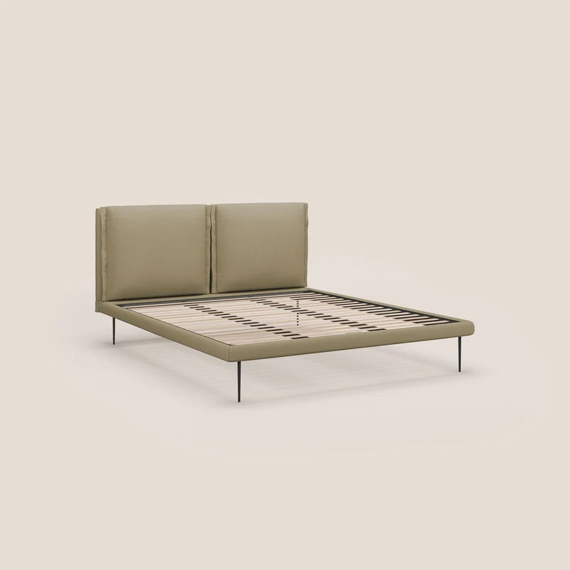 Noah lit avec coussins réglables et pieds hauts en métal en tissu détachable T05 camel