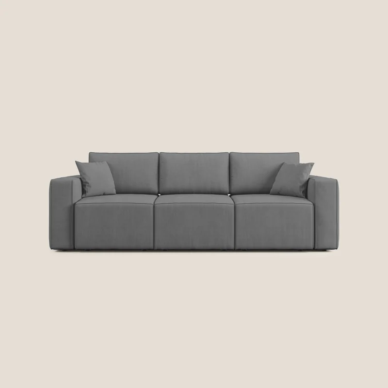 Morfeo Canapé avec 3 assises extractibles en tissu doux imperméable T02 gris