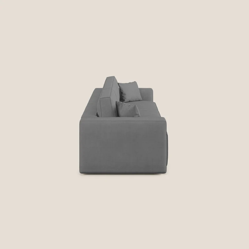 Morfeo Canapé avec 3 assises extractibles en tissu doux imperméable T02 gris
