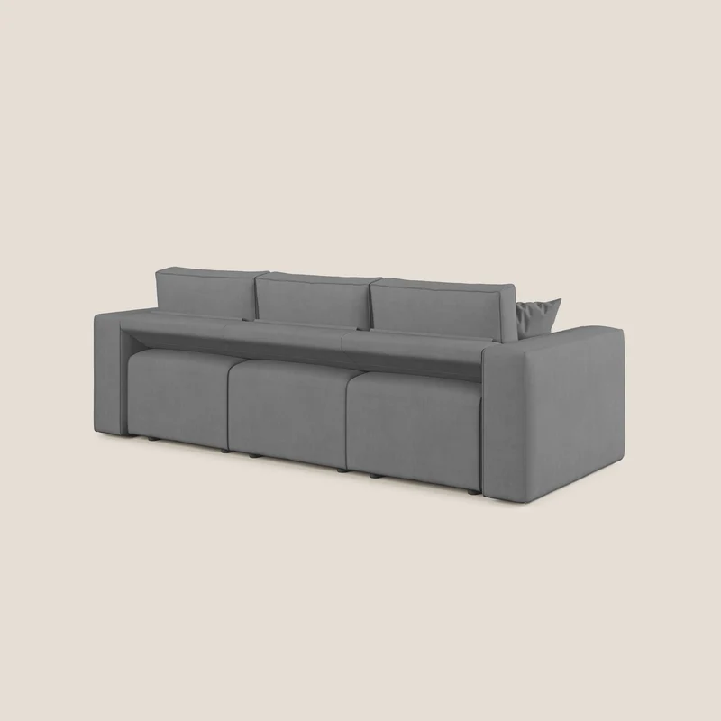 Morfeo Canapé avec 3 assises extractibles en tissu doux imperméable T02 gris