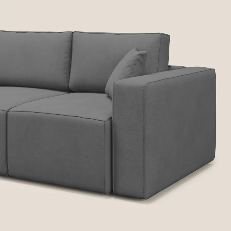 Morfeo Canapé avec 3 assises extractibles en tissu doux imperméable T02 gris