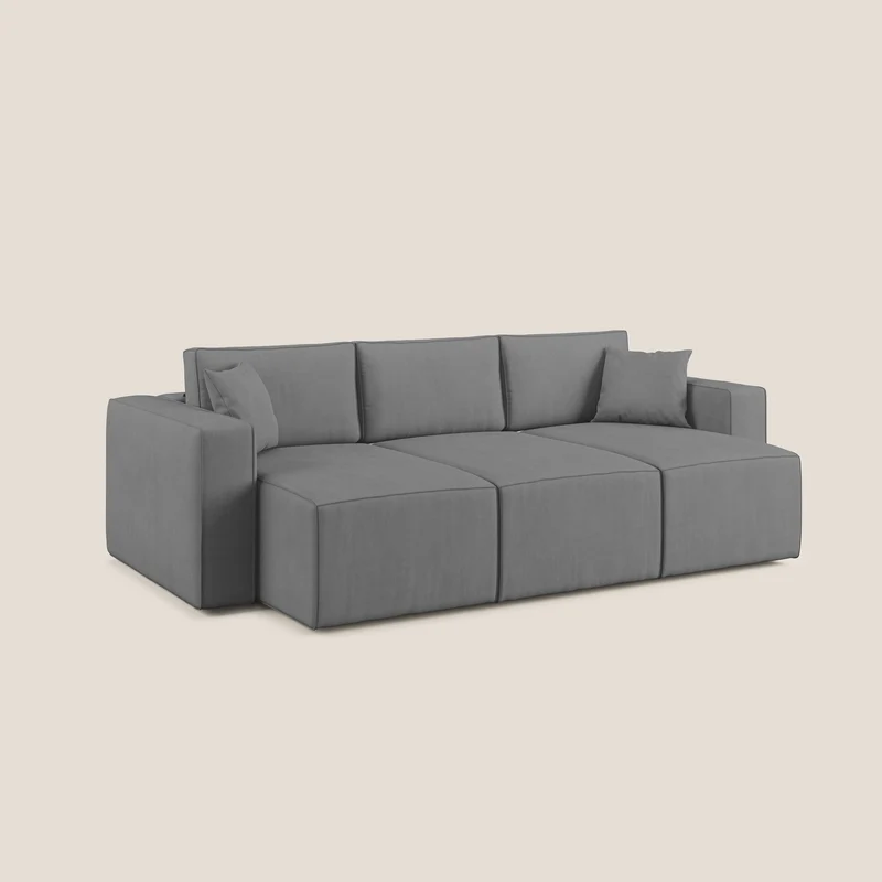 Morfeo Canapé avec 3 assises extractibles en tissu doux imperméable T02 gris