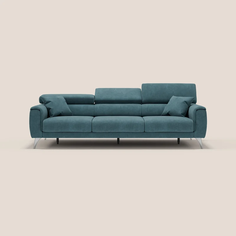 Caravaggio canapé 3 assises extensibles et têtières réglables en tissu imperméable T02 bleu canard