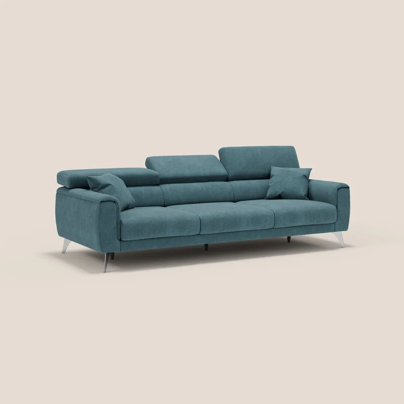 Caravaggio canapé 3 assises extensibles et têtières réglables en tissu imperméable T02 bleu canard
