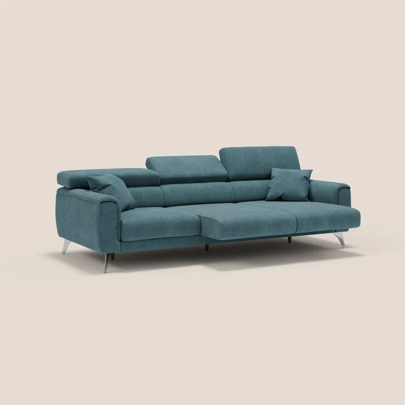 Caravaggio canapé 3 assises extensibles et têtières réglables en tissu imperméable T02 bleu canard