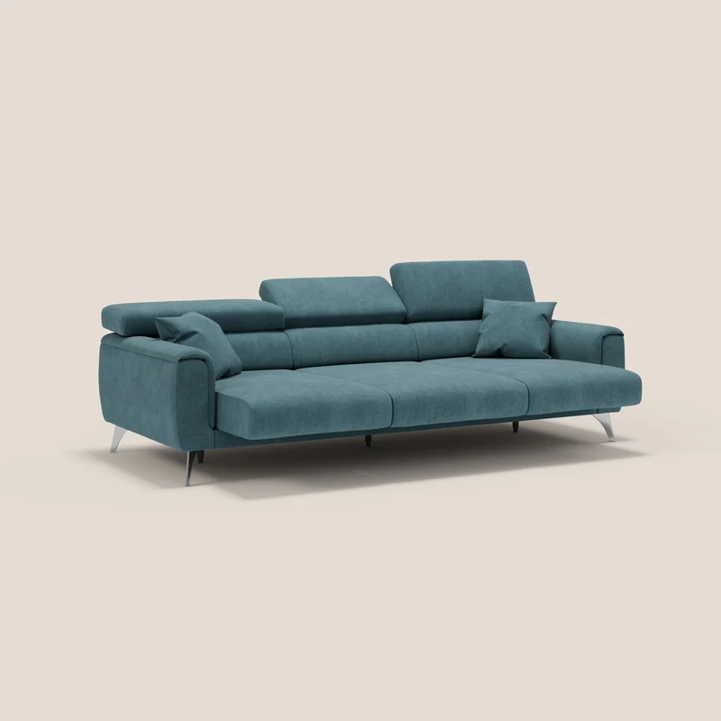Caravaggio canapé 3 assises extensibles et têtières réglables en tissu imperméable T02 bleu canard