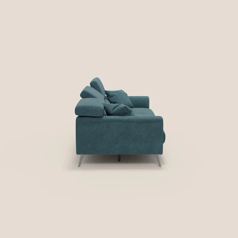 Caravaggio canapé 3 assises extensibles et têtières réglables en tissu imperméable T02 bleu canard