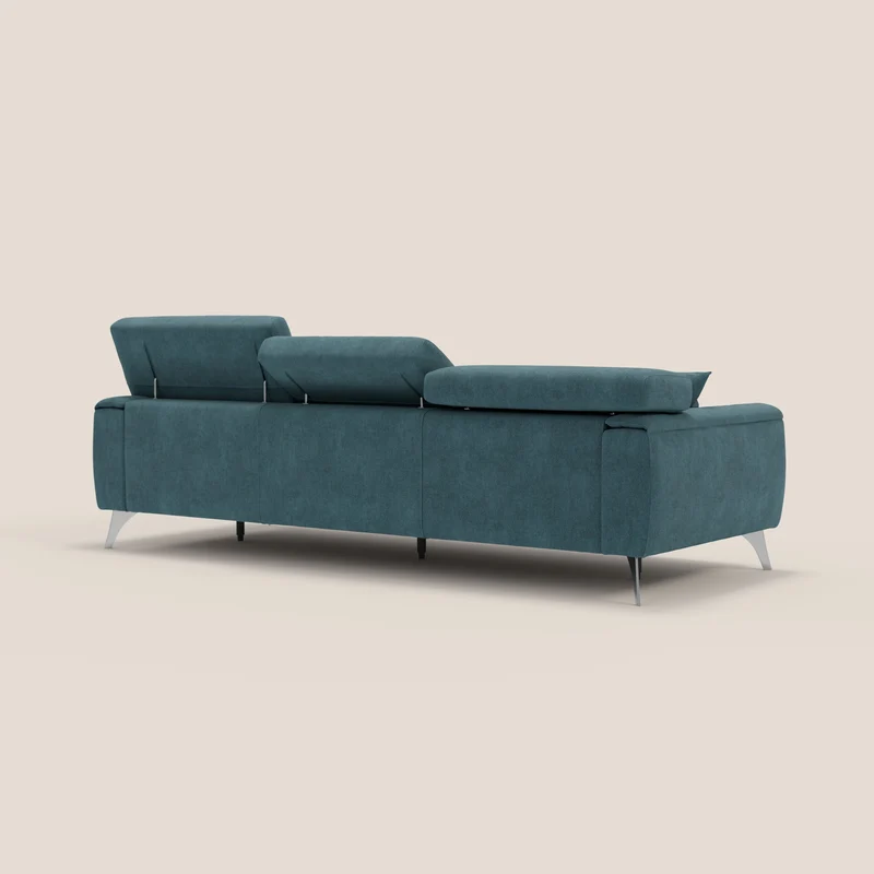 Caravaggio canapé 3 assises extensibles et têtières réglables en tissu imperméable T02 bleu canard