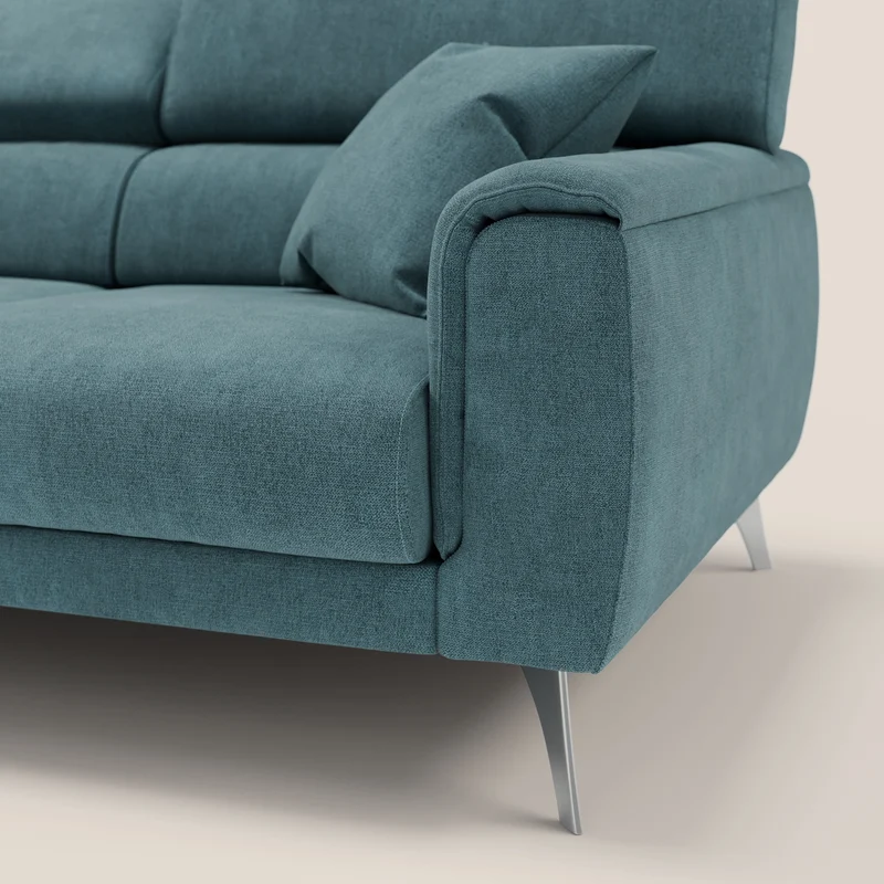 Caravaggio canapé 3 assises extensibles et têtières réglables en tissu imperméable T02 bleu canard