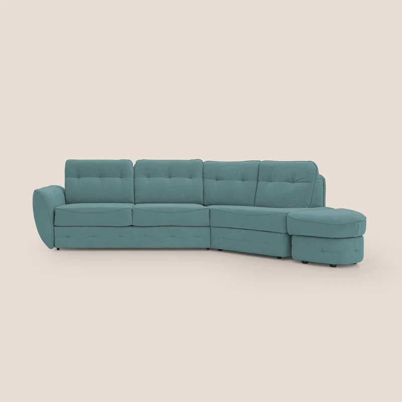 Zeus Canapé d'angle convertible avec matelas H18 cm pouf mobile en tissu imperméable T02 bleu canard