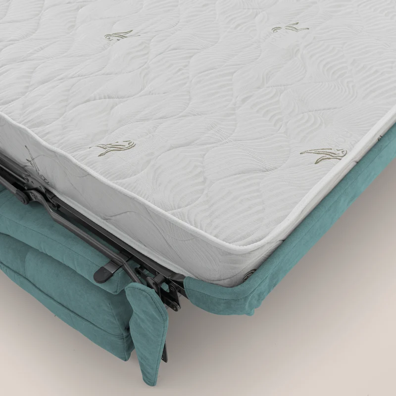 Zeus Canapé d'angle convertible avec matelas H18 cm pouf mobile en tissu imperméable T02 bleu canard
