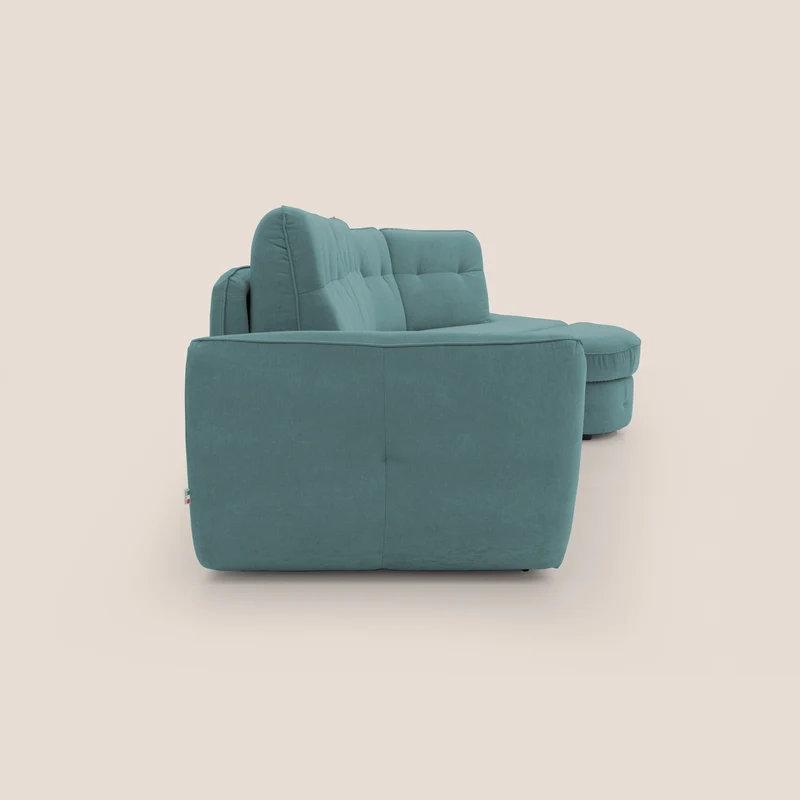 Zeus Canapé d'angle convertible avec matelas H18 cm pouf mobile en tissu imperméable T02 bleu canard