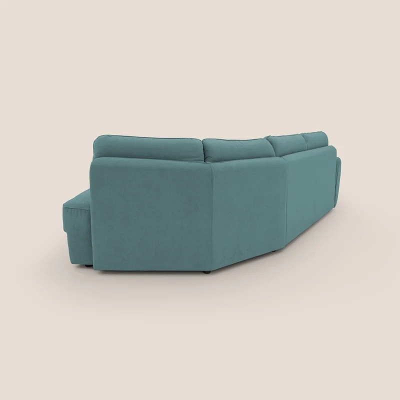 Zeus Canapé d'angle convertible avec matelas H18 cm pouf mobile en tissu imperméable T02 bleu canard