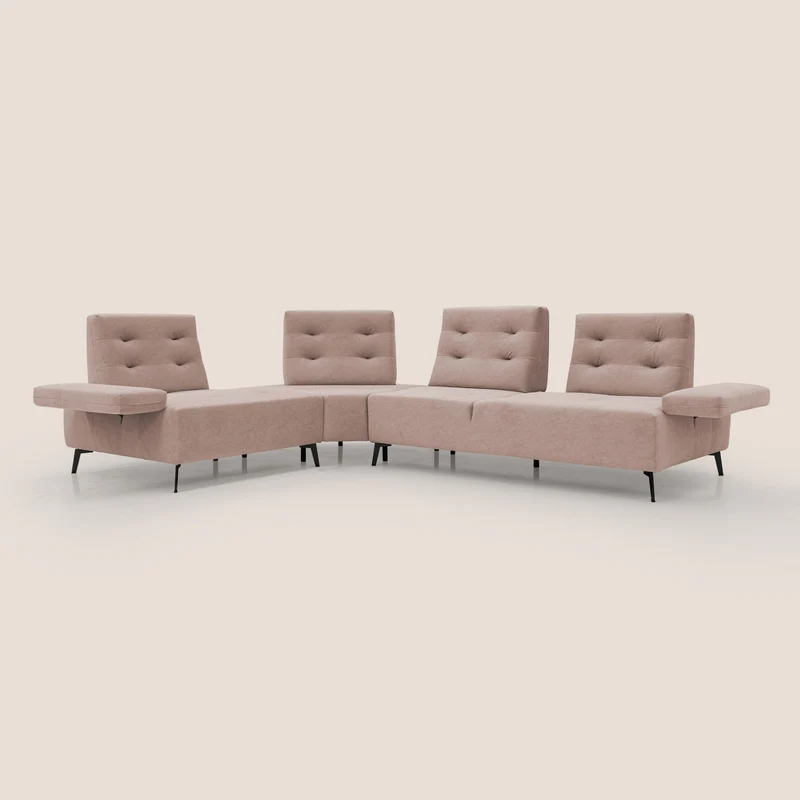 Lugano Canapé d'angle avec dossiers coulissants en velours doux T09 rose