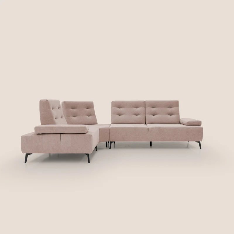 Lugano Canapé d'angle avec dossiers coulissants en velours doux T09 rose