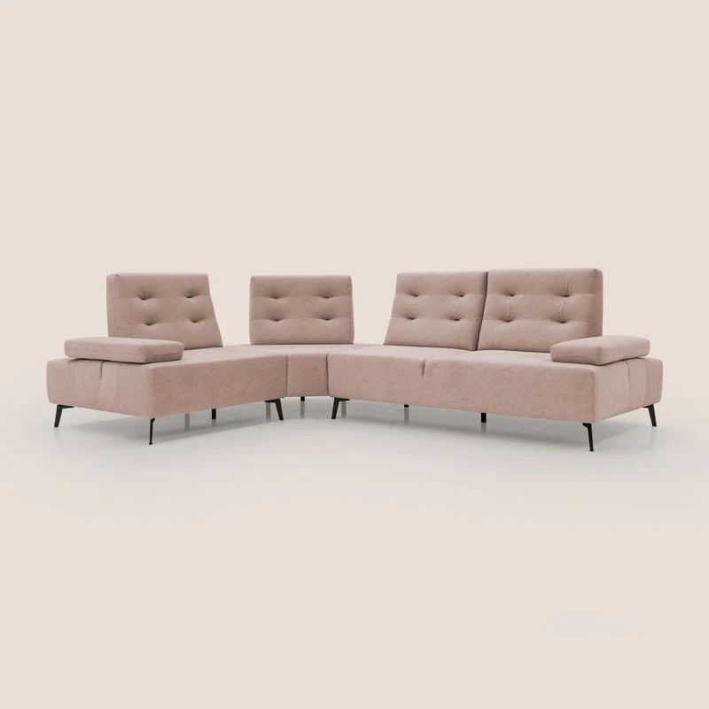 Lugano Canapé d'angle avec dossiers coulissants en velours doux T09 rose