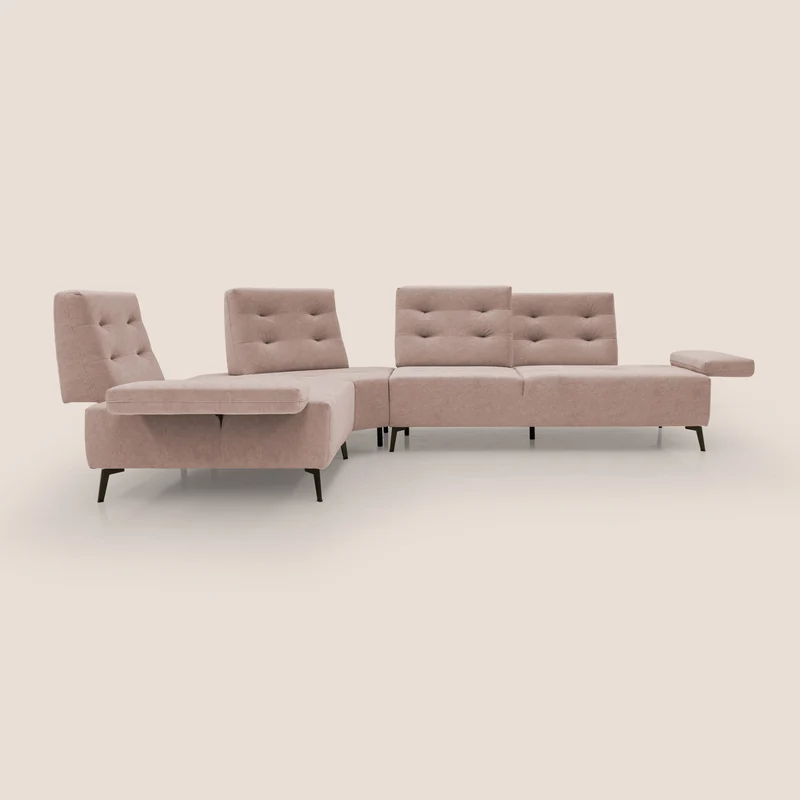 Lugano Canapé d'angle avec dossiers coulissants en velours doux T09 rose