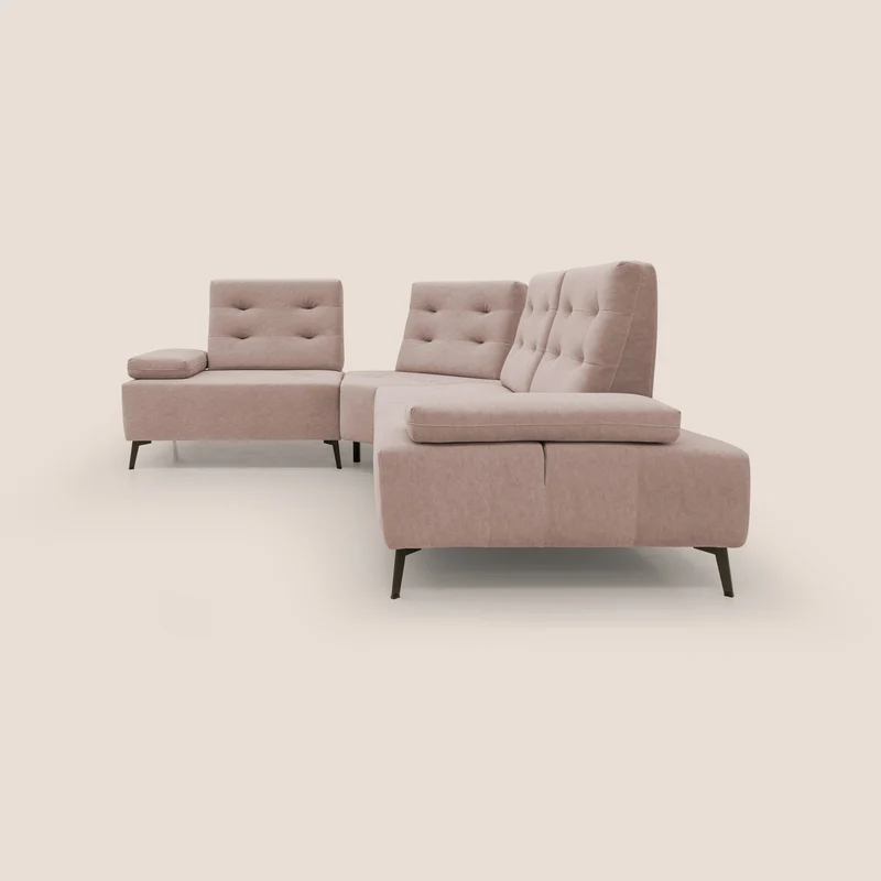 Lugano Canapé d'angle avec dossiers coulissants en velours doux T09 rose