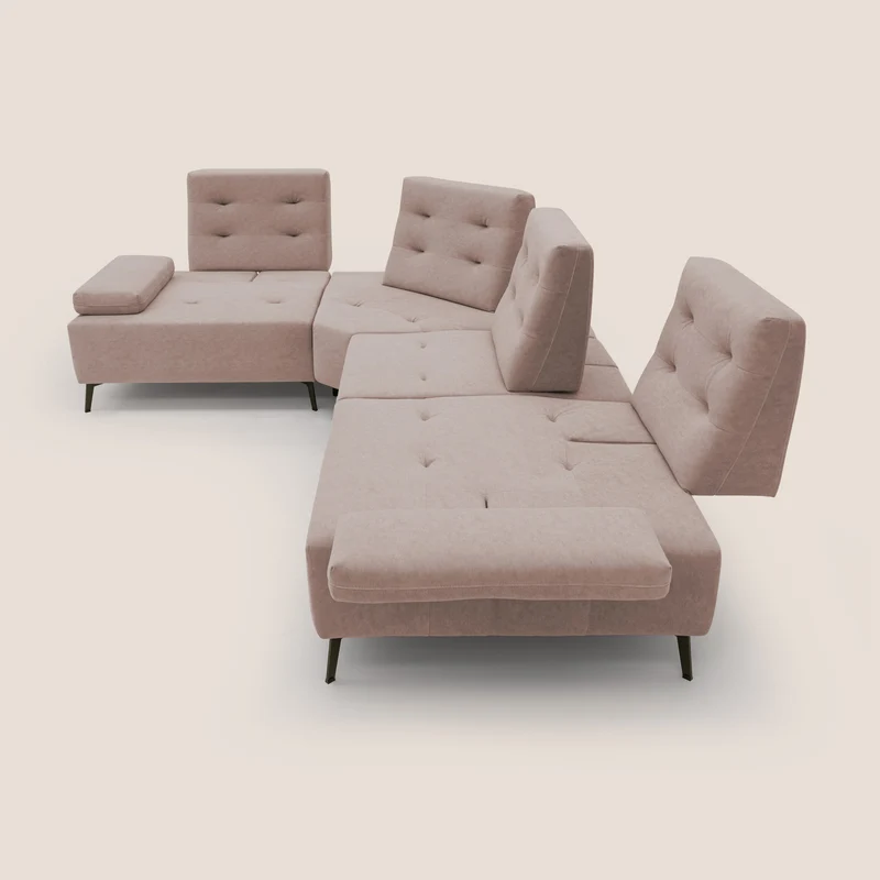 Lugano Canapé d'angle avec dossiers coulissants en velours doux T09 rose