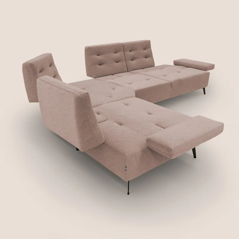 Lugano Canapé d'angle avec dossiers coulissants en velours doux T09 rose
