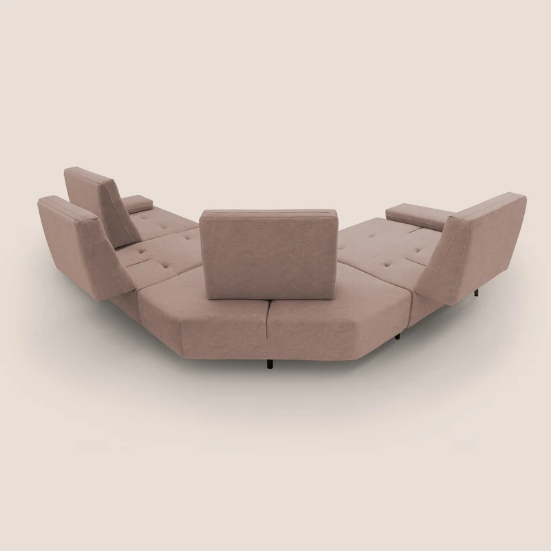 Lugano Canapé d'angle avec dossiers coulissants en velours doux T09 rose