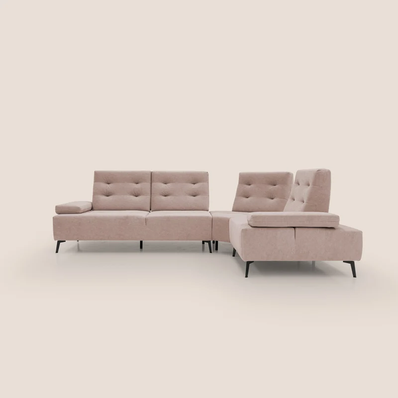 Lugano Canapé d'angle avec dossiers coulissants en velours doux T09 rose