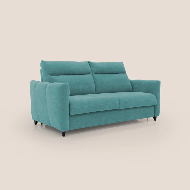 Peonia canapé convertible scandinave avec matelas H 18cm et dossier haut en bouclette imperméable T07 bleu ciel