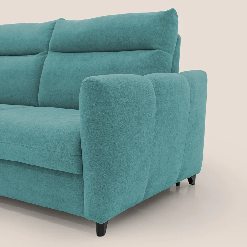 Peonia canapé convertible scandinave avec matelas H 18cm et dossier haut en bouclette imperméable T07 bleu ciel