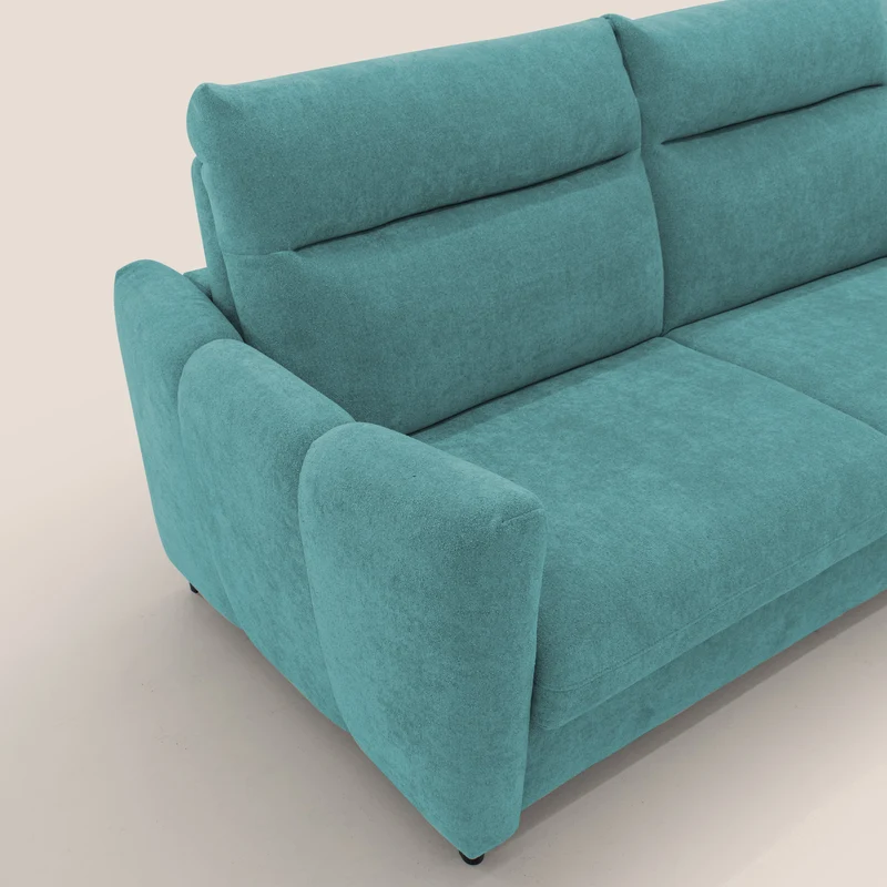 Peonia canapé convertible scandinave avec matelas H 18cm et dossier haut en bouclette imperméable T07 bleu ciel