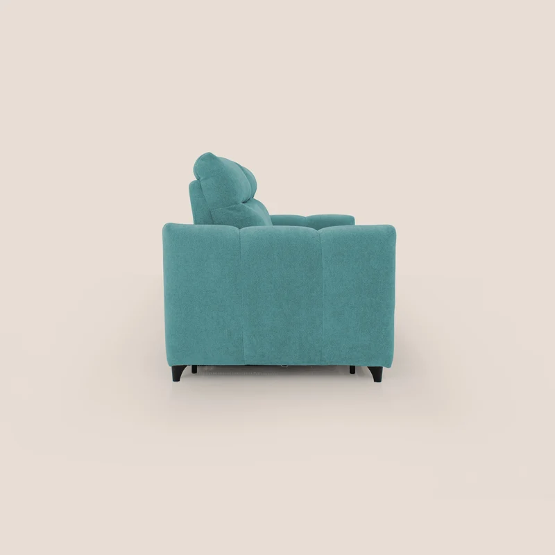 Peonia canapé convertible scandinave avec matelas H 18cm et dossier haut en bouclette imperméable T07 bleu ciel