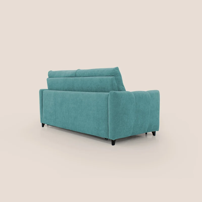 Peonia canapé convertible scandinave avec matelas H 18cm et dossier haut en bouclette imperméable T07 bleu ciel