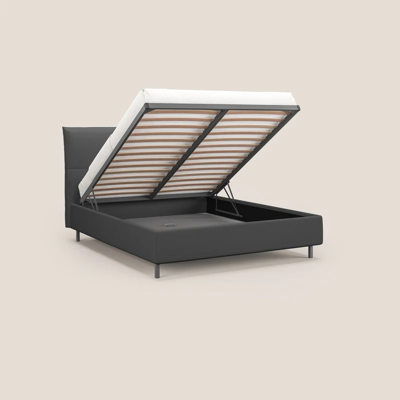Izumi Lit rembourré avec coffre et pieds hauts en tissu détachable T05 anthracite