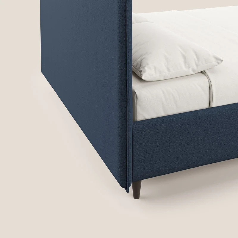 Hunter lit rembourré avec coffre déhoussable en tissu imperméable flammé T19 bleu
