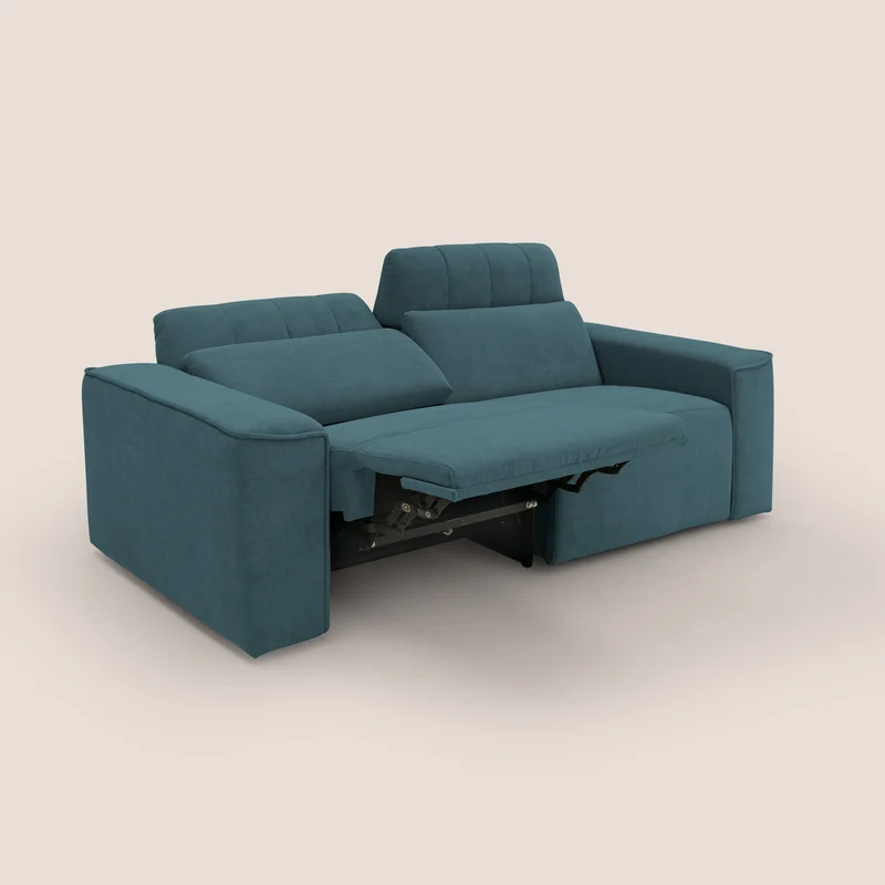 Clark Canapé modulable avec option relax électrique en tissu imperméable et détachable T17 bleu canard
