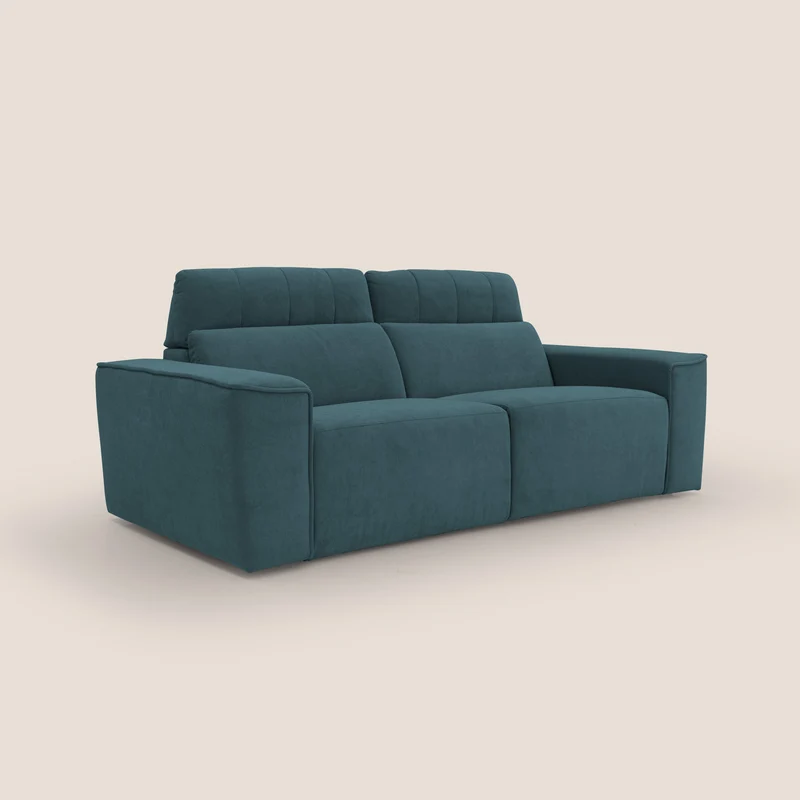 Clark Canapé modulable avec option relax électrique en tissu imperméable et détachable T17 bleu canard