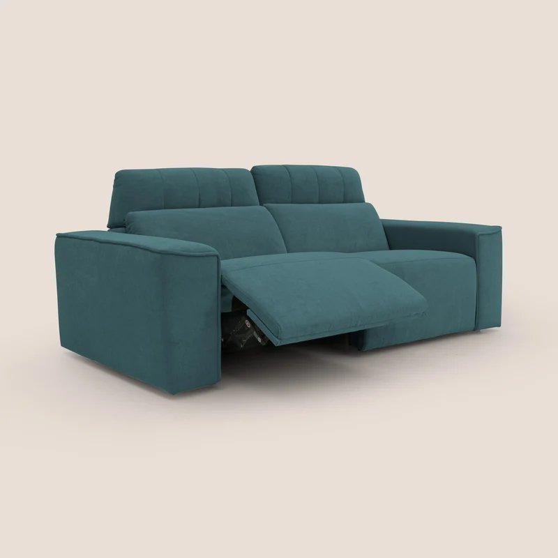 Clark Canapé modulable avec option relax électrique en tissu imperméable et détachable T17 bleu canard