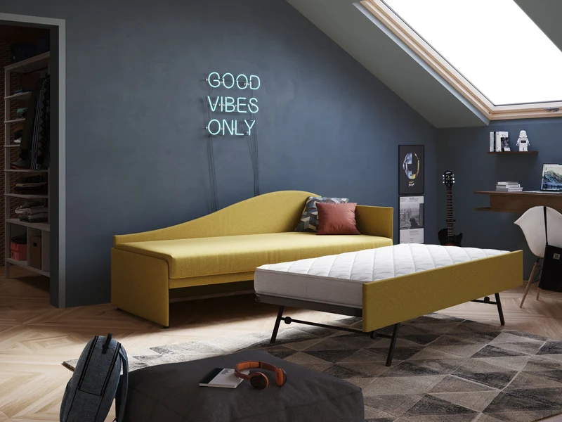 Nolo Canapé duplex avec lits jumeaux et tissu effet coton imperméable T13 jaune