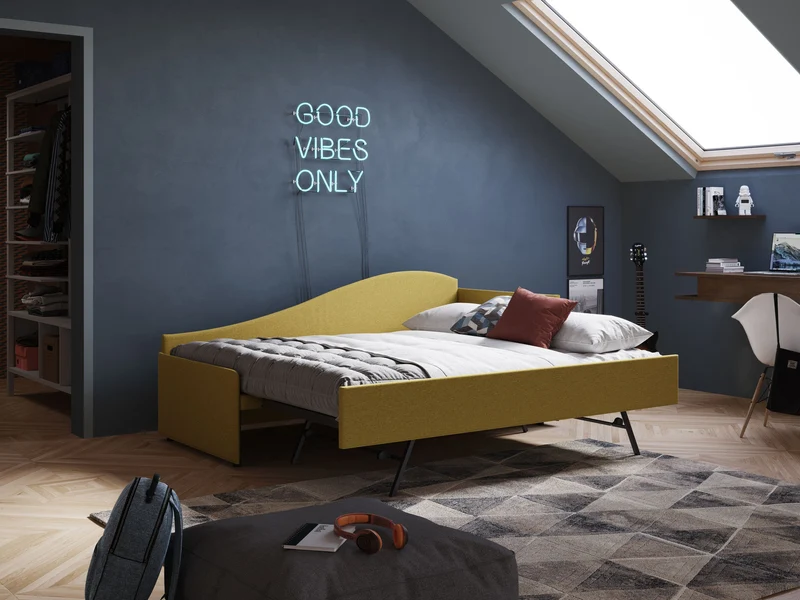 Nolo Canapé duplex avec lits jumeaux et tissu effet coton imperméable T13 jaune