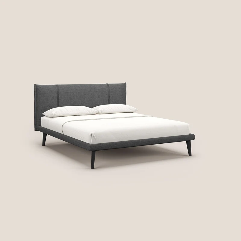 Klaus lit moderne avec pieds foncés et tissu flammé imperméable T03 gris