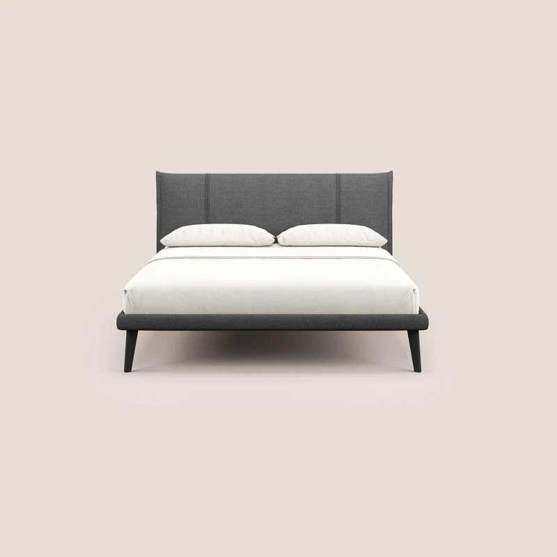 Klaus lit moderne avec pieds foncés et tissu flammé imperméable T03 gris