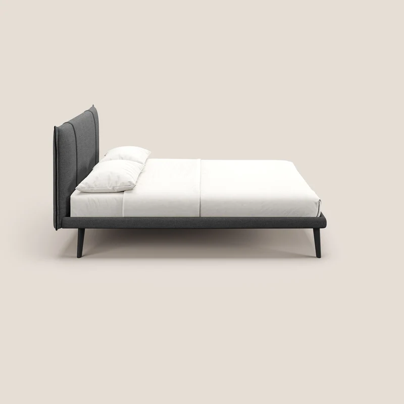 Klaus lit moderne avec pieds foncés et tissu flammé imperméable T03 gris