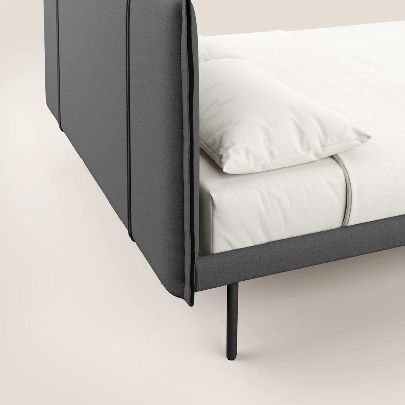 Klaus lit moderne avec pieds foncés et tissu flammé imperméable T03 gris