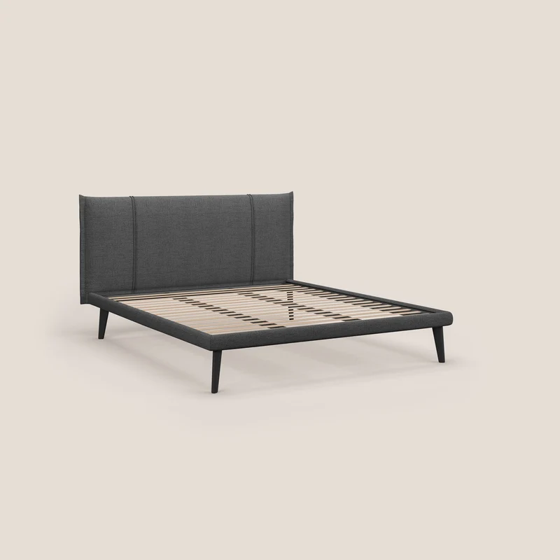 Klaus lit moderne avec pieds foncés et tissu flammé imperméable T03 gris