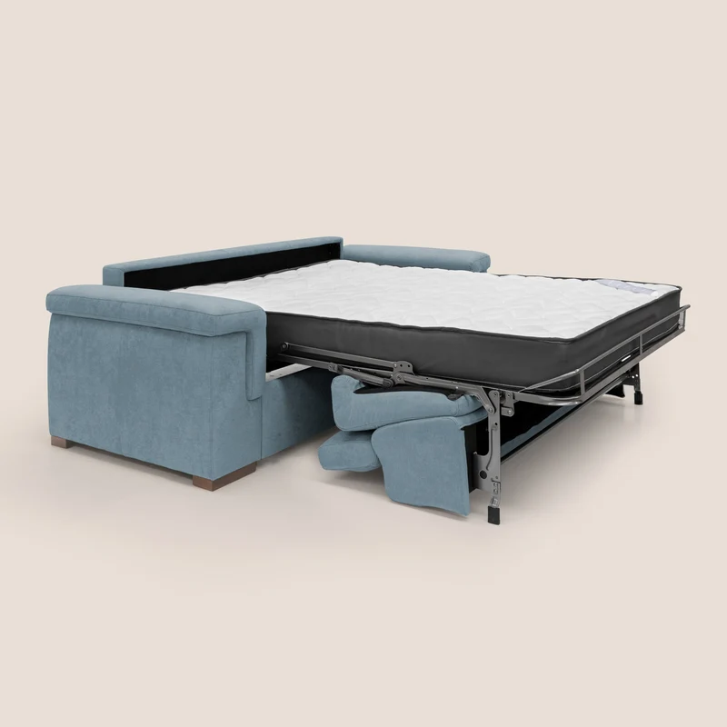 Giunone canapé convertible avec matelas de 18 cm et têtières inclinables en tissu imperméable T02 bleu pastel