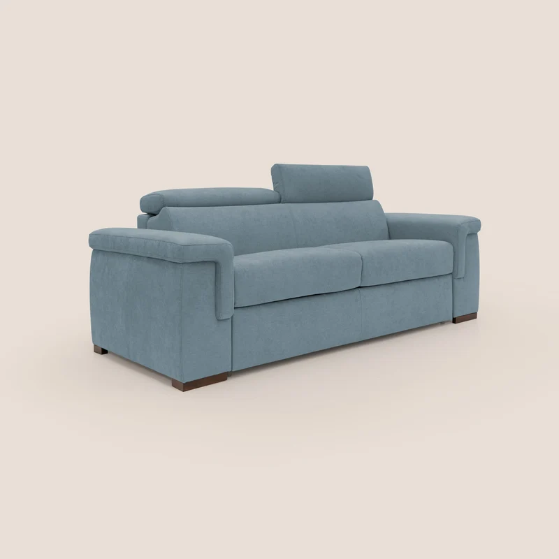 Giunone canapé convertible avec matelas de 18 cm et têtières inclinables en tissu imperméable T02 bleu pastel