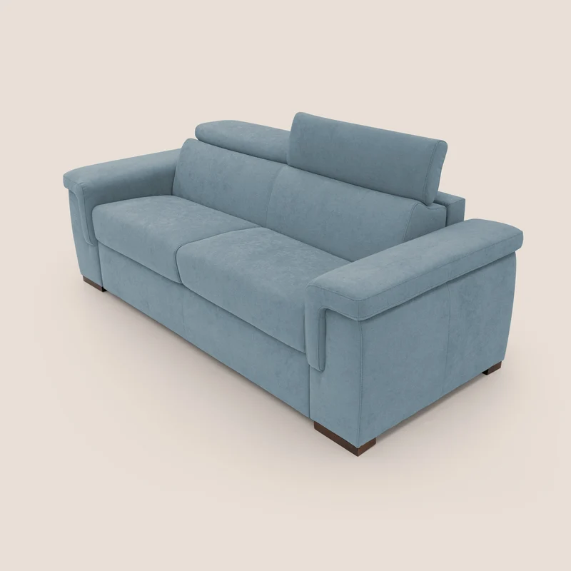 Giunone canapé convertible avec matelas de 18 cm et têtières inclinables en tissu imperméable T02 bleu pastel