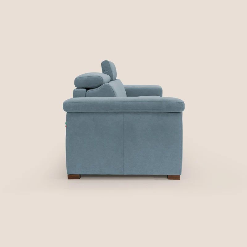 Giunone canapé convertible avec matelas de 18 cm et têtières inclinables en tissu imperméable T02 bleu pastel