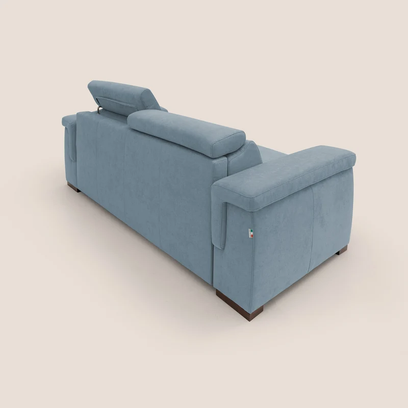 Giunone canapé convertible avec matelas de 18 cm et têtières inclinables en tissu imperméable T02 bleu pastel
